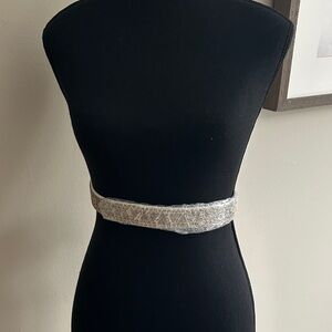 White House Black Market Textured Silver cream and white Belt